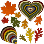 Here's an alt tag for the image: Autumn leaves and layered hearts.