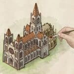 Here's an alt tag for the image: `Hand painting a Gothic cathedral`