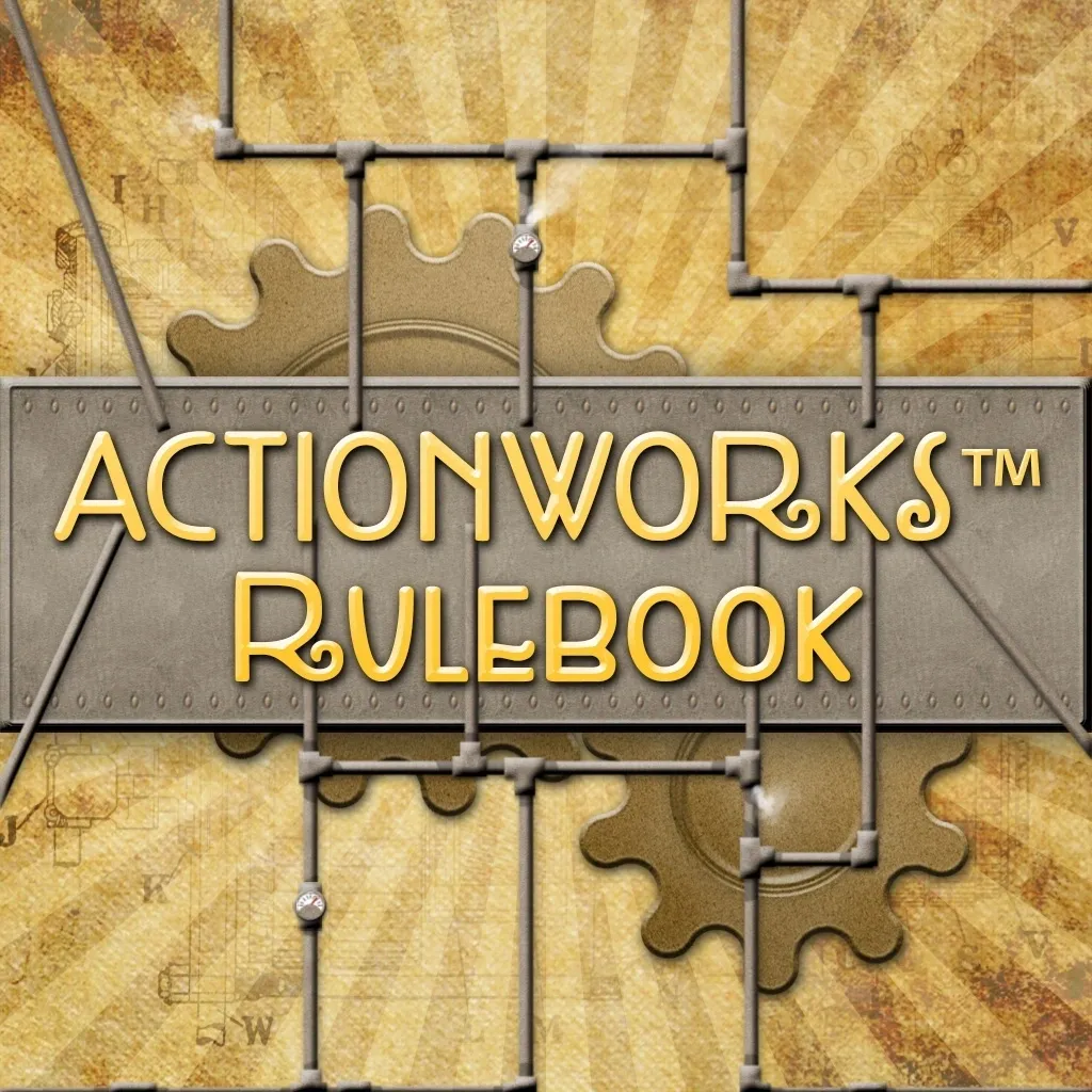 A picture of the logo for actionworks rulebook.