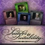 A purple background with four cards and the words " suitors & suitability ".